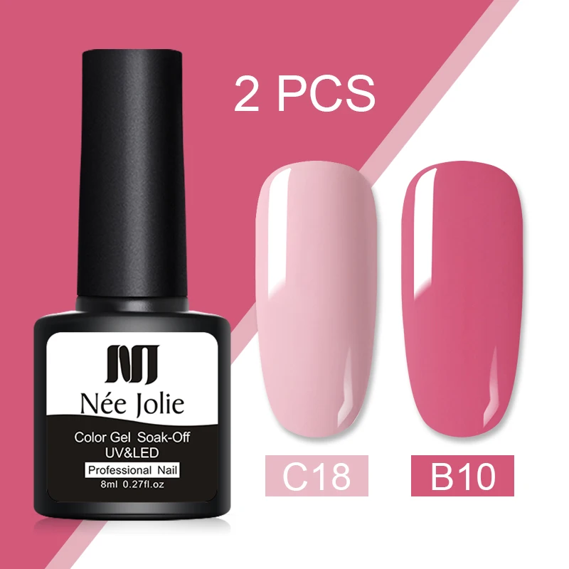 2pcs set 1 NEE JOLIE, 60 цветов, 8 мл, Гель-лак для ногтей, СВЕТОДИОДНЫЙ УФ-гель для ногтей, серый, красный, розовый, лак для ногтей, гибридный гвоздь, Гель-лак - Цвет: 2pcs set 1