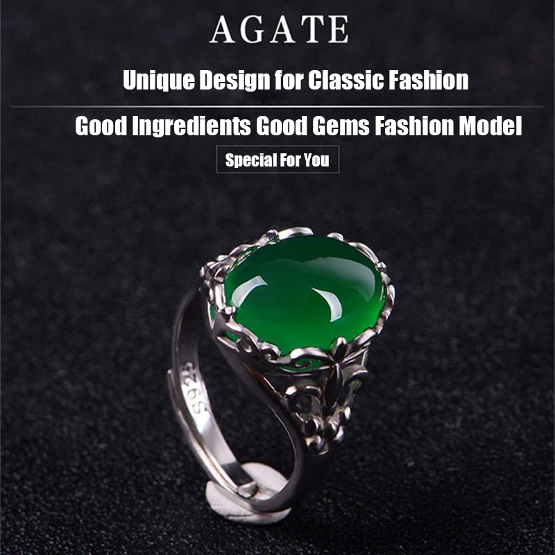 Винтажные открытые кольца с овальной формой, кольцо с зеленым камнем для женщин, 925 серебряные ювелирные изделия, свадебные юбилейные вечерние подарки