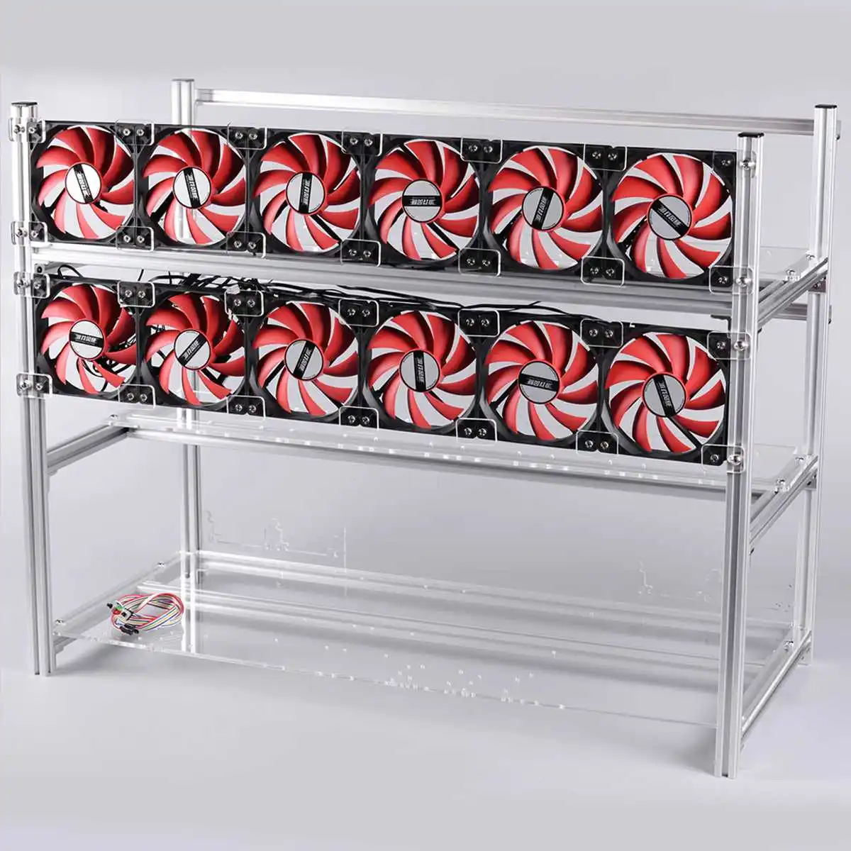 

14 GPU Stackable Crypto Coin Aluminum Open Air Frame Mining Miner Rig Case V3 Mining Frame Metal Shell Case Box