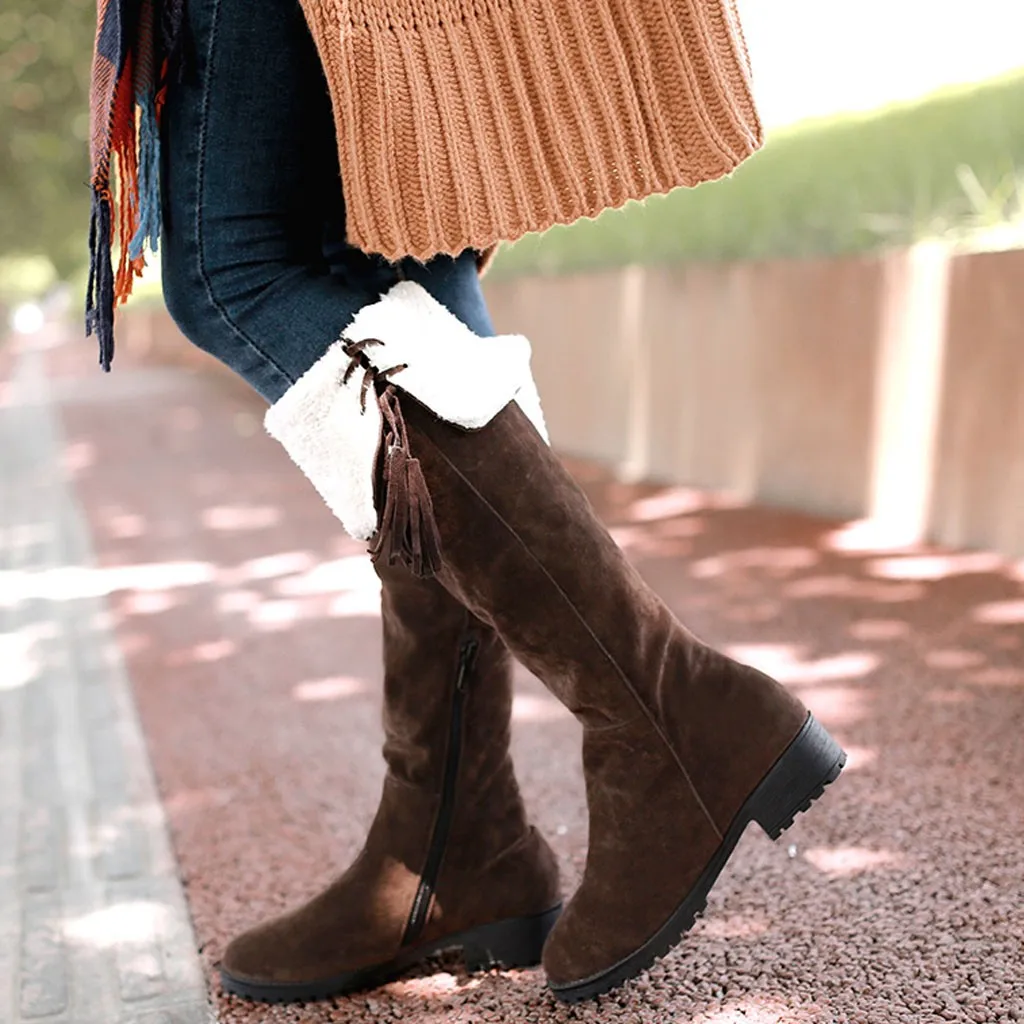 Обувь; Модные женские ботинки; zapatos de mujer; женские теплые сапоги до колена с бахромой; плотные теплые высокие сапоги; Студенческая обувь; большие размеры
