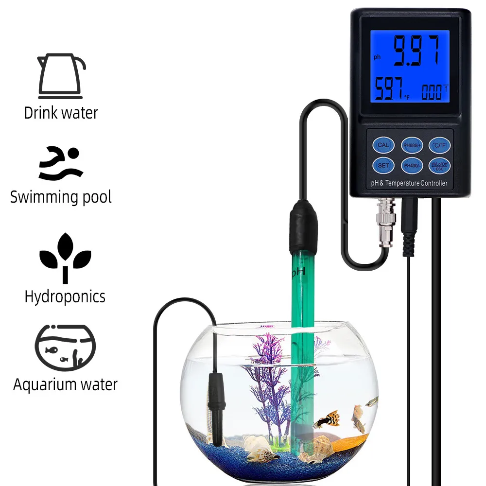 PH-221 Digital PH and Temperature Controller Meter With Backlight LCD Display