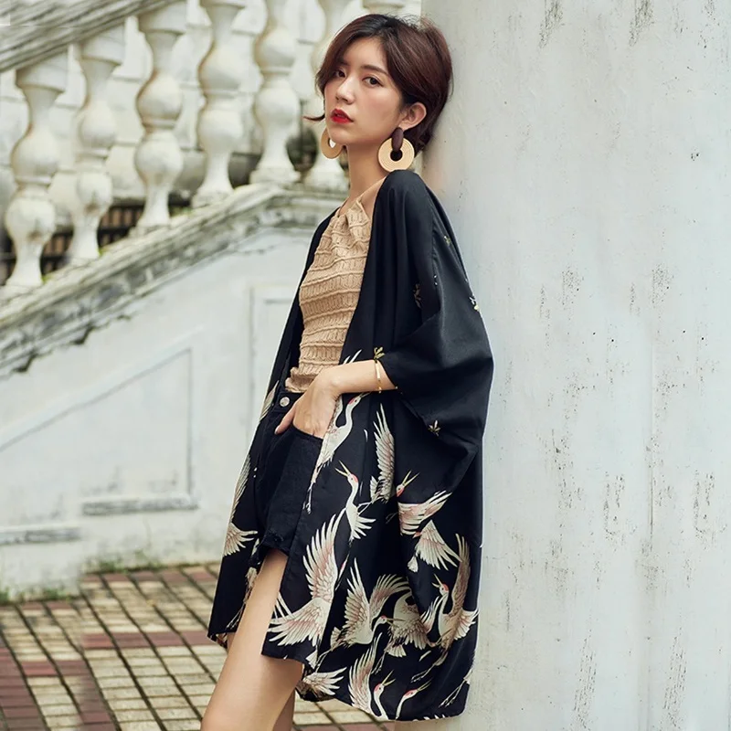 Women kimono dress Japanese clothing Summer kimono for women yukata female haori boho Beach shirt pants set Japan 11307