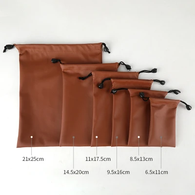Coffee 10 шт./лот, высокое качество, 14,5x20, 21,5x25 см, сумка на шнурке из искусственной кожи, ювелирная гарнитура, кабель для передачи данных, водонепроницаемые сумки на шнурках для хранения - Цвет: Coffee