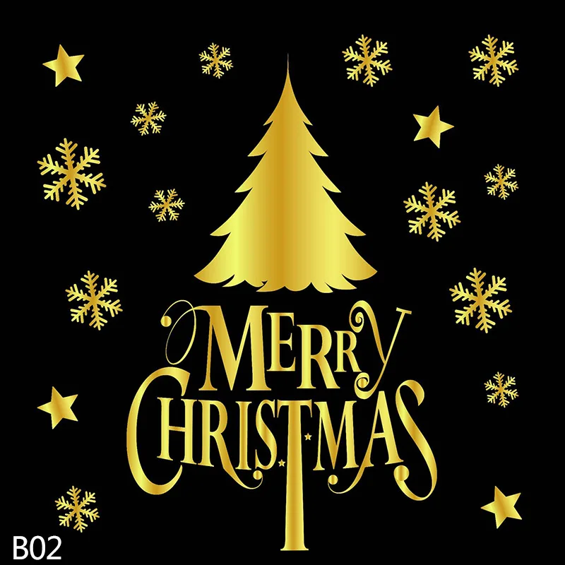 B02 Merry Christmas Snowflake Window Sticker Frozen Party Winter Wall Stickers DIY Happy New Year Xmas Decor Shop Window Ornaments - Color: B02