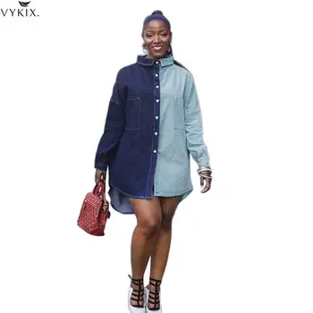 

New Womens Clothing Patchwork Shirts Long Sleeve Turn Down Collar Button Loose Denim Blouses Women Outfits For Female Streetwear