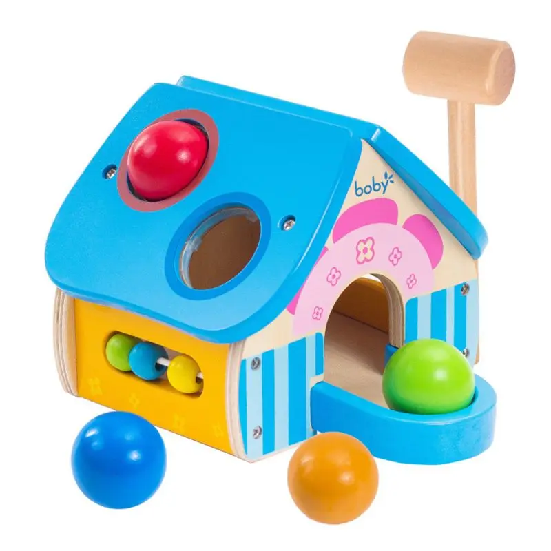 Kids Montessori Wooden Cabin Hammer Ball Box Toy Children Early Education Gifts