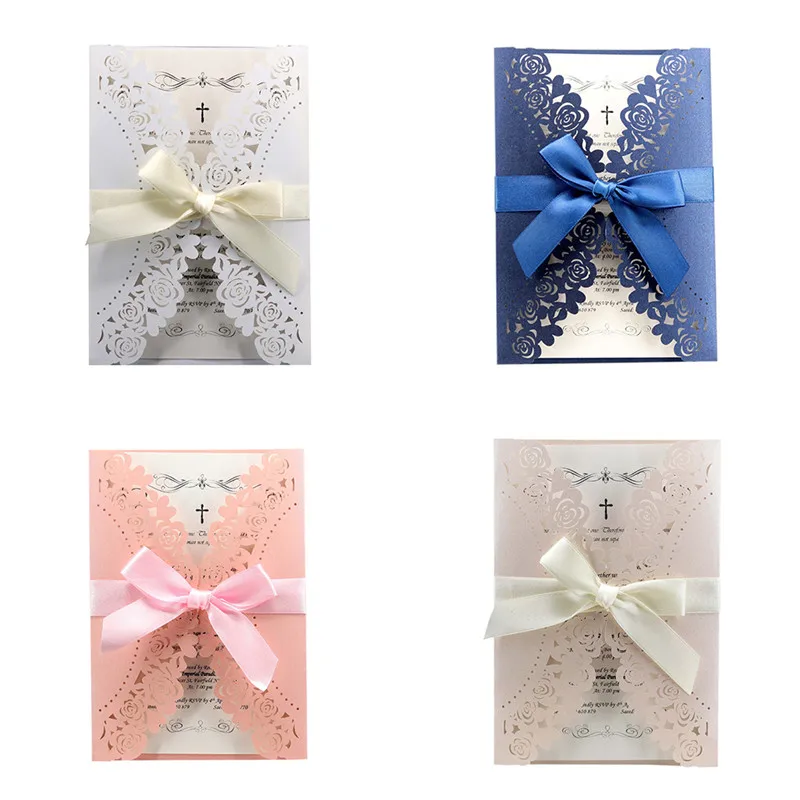  10 PCS Floral Laser Cut Wedding Invitations with Envelope and Seal for Bridal Shower Baby Shower Bi - 4.00053E+12