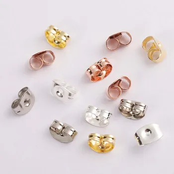 

100Pcs 6x4.5mm Gold Silver Tone Stainless Steel Earrings Back Rose Butterfly Ear Nuts Stopper Fit DIY Jewelry Making Supplies