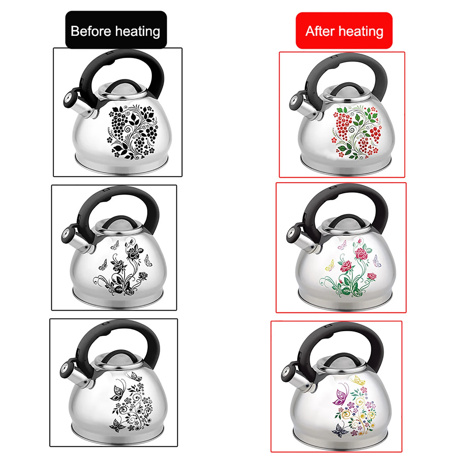 3L Stainless Steel Kettle Large Capacity High Quality Whistle Cooker Color Change Gas Stove Camping Kettle Cooking Tools