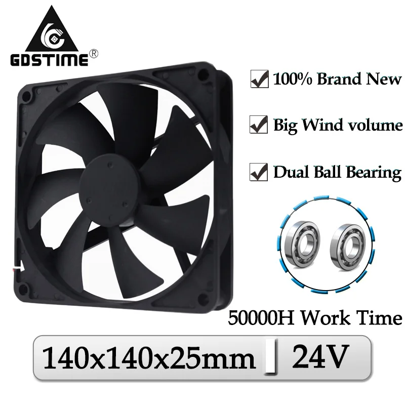 2 шт. Gdstime 24V 140x140x25 мм 140 PC чехол для компьютера DC Бесщеточный Охлаждающий