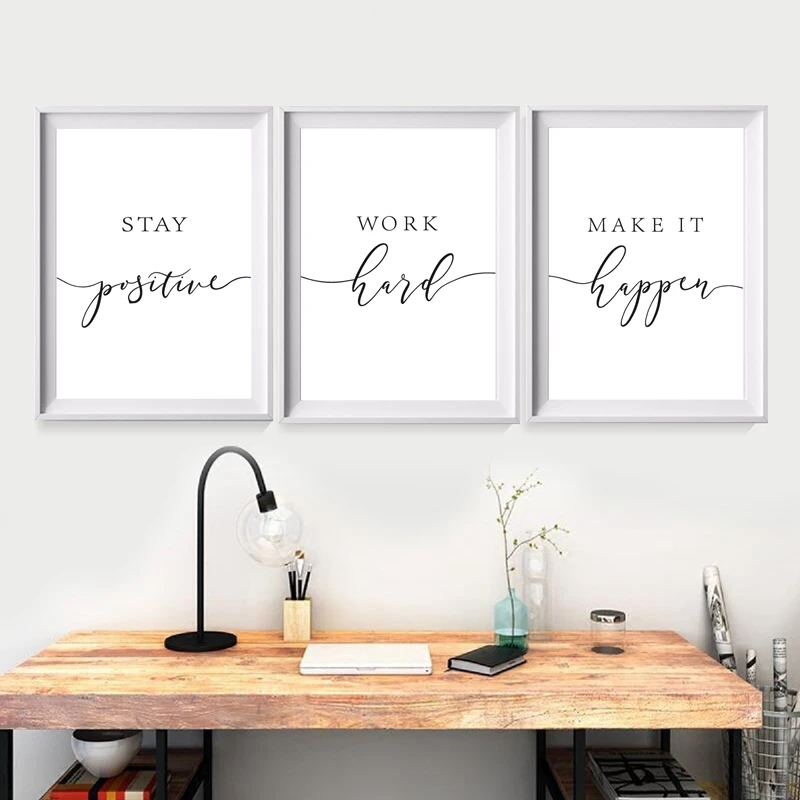 Stay-Positive-Quote-Print-Work-Hard-Make-it-Happen-Motivational-Wall-Art-Canvas-Painting-Black-White (2)