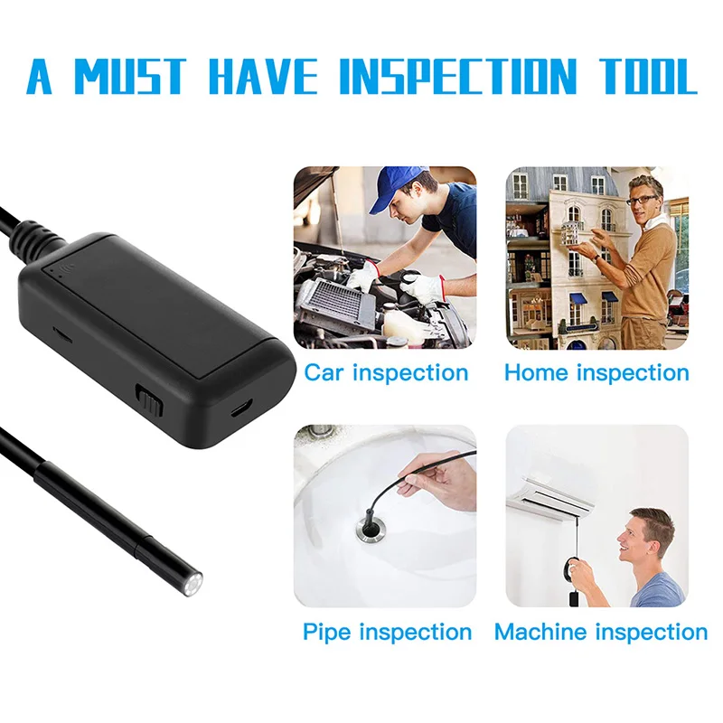 Câmera de Inspeção de Cobra 5.0mp sem Fio Semi-rígida com Bateria de 1800 Mah para Ios Endoscópio Android Telefone Inteligente 2560*1920 & 9 inspeção de cobra semi-rígida com bateria de