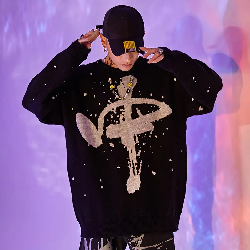 

Guochao Sweater Men's Fashion Brand Autumn and Winter Chinese Style Loose Lazy Wind Couple's Round Neck T-shirt