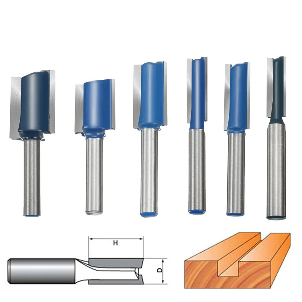 

6pcs 1/4 Shank Straight Router 1/4 5/16 3/8 1/2 5/8 3/4 Wood Shank Router Bit Set Working Cutter