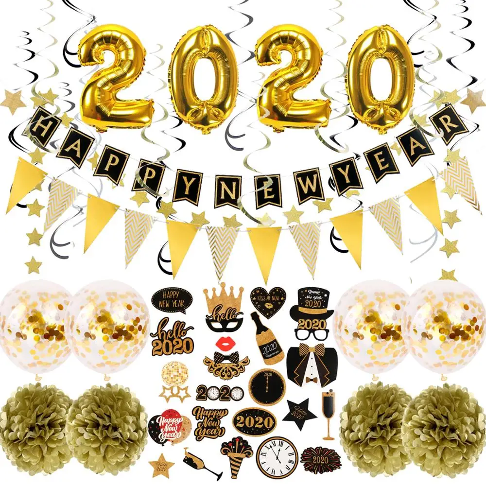 

2020 Happy New Year Party Decoration Gold Star Garland Banner Christmas Decor Photo Booth Frame Props Navidad Nуrdica for Home