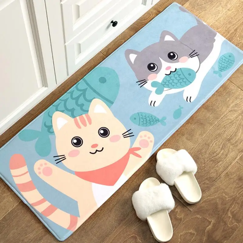 Cartoon Flannel Printed Kitchen Rug Bedroom Bedside Mat Entrance Doormats Anti-slip Floor Mats Bathroom Carpets Hallway Rugs