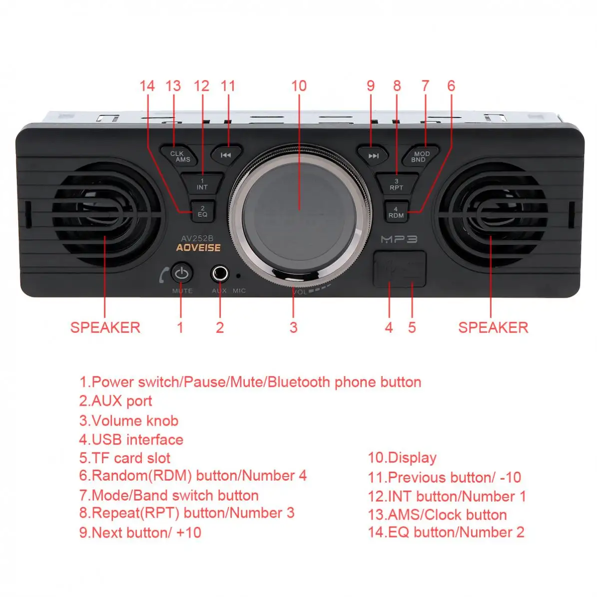 AOVEISE AV252B Bluetooth передатчик автомобильный FM mp3 плеер 12 В автомобиль двойной Рог MP3 аудио плеер автомобиль стерео Поддержка FM/USB/AUX