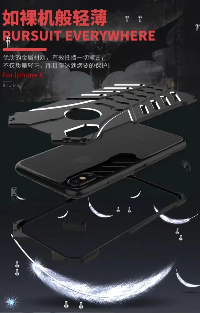 R-JUST для iphone X Металлический Чехол для iphone 6 6S Plus 7 7 Plus 8 8 Plus металлический алюминиевый сверхпрочный защитный чехол для телефона с Бэтменом