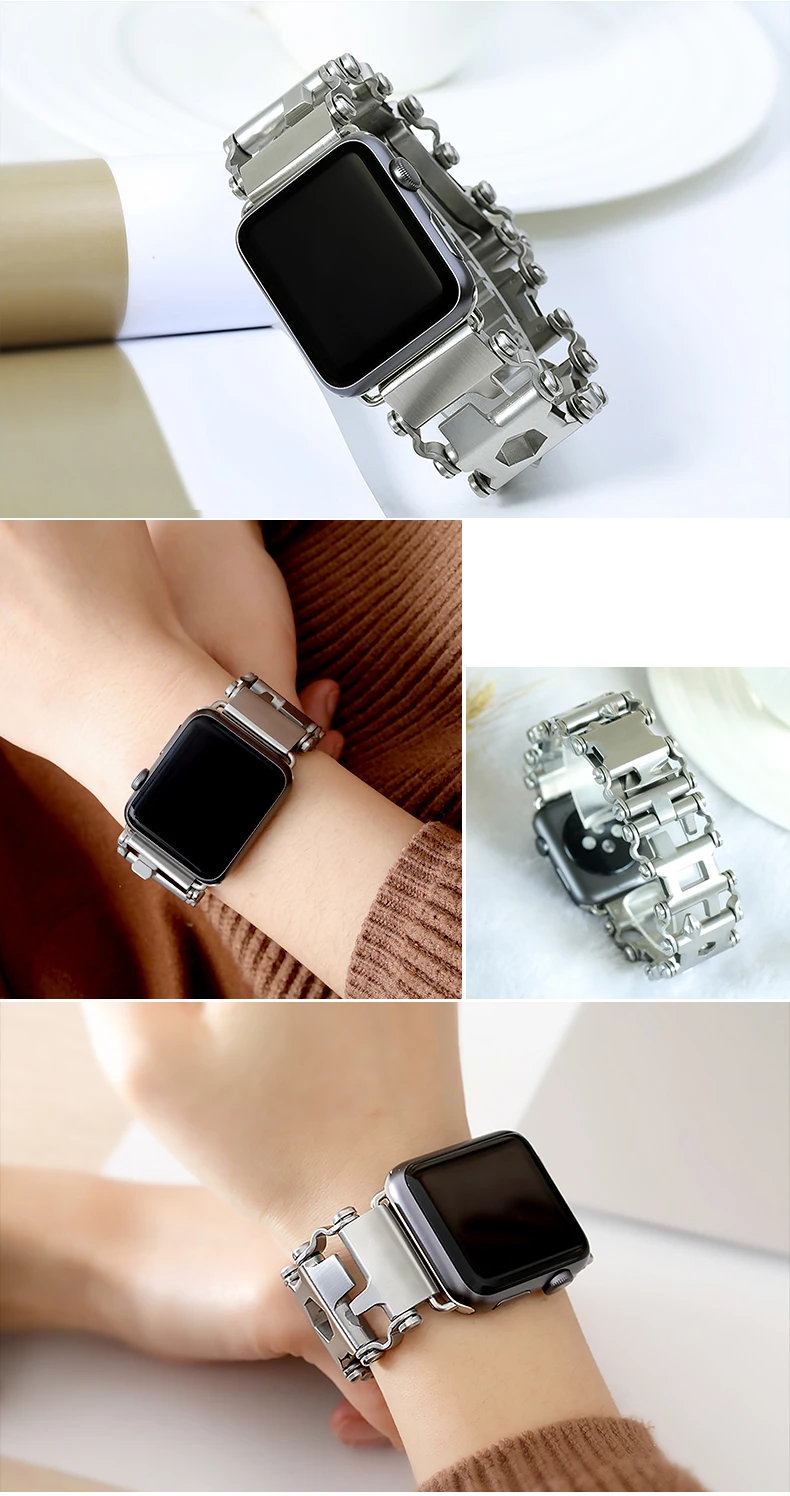 Для Apple Watch 5 набор инструментов гаджеты 304 Нержавеющая сталь Матовый уникальный дизайн ремешок для часов 40 мм 44 мм 38 мм 42 мм iWatch полосы