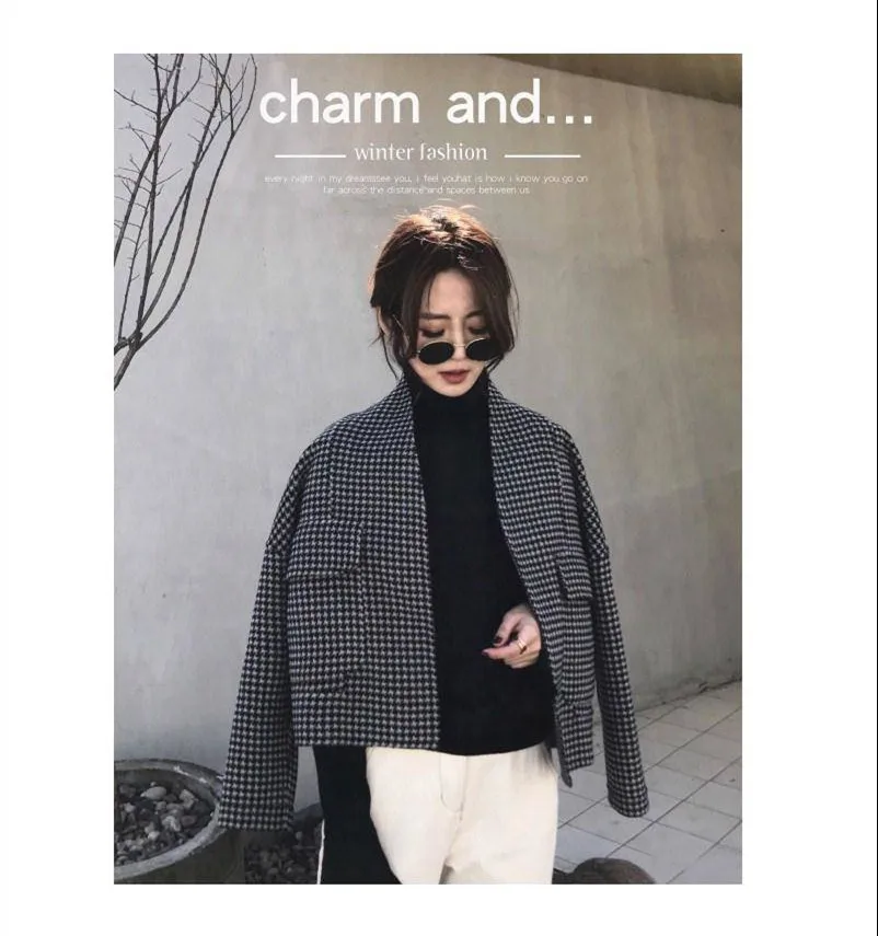 autumn new Korean women's small fragrance quilted cardigan short woolen coat