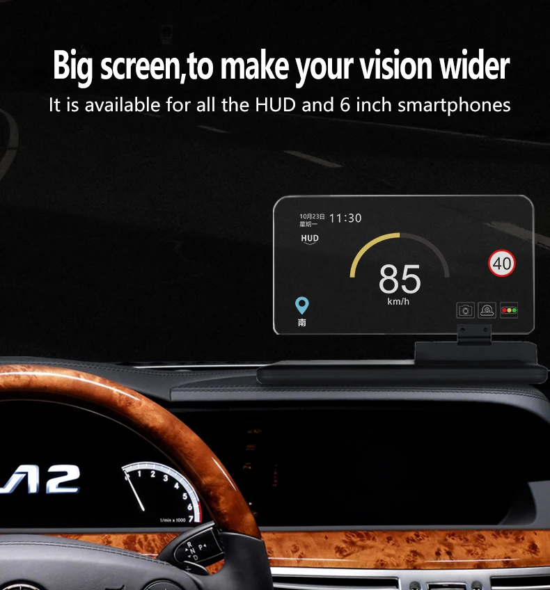 6 inch Universal H6 Car HUD Head Up Display Projector Phone Navigation Smartphone Holder gps hud for any cars_09 (11)