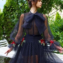 Потрясающее темно-синее иллюзионное вечернее платье с длинным рукавом А-силуэт с высоким вырезом платья для выпускного вечера с цветами длинное с бантом abiye gece elbisesi