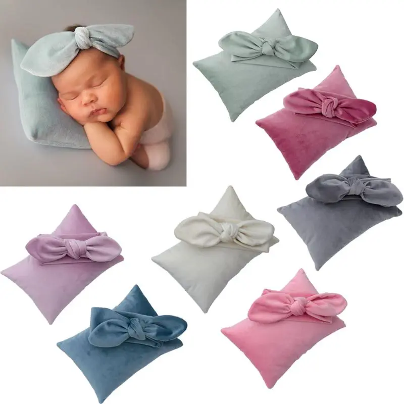 

2Pcs/Set Newborn Photography Prop Infant Headband +Pillow Set Studio Photo Shoot