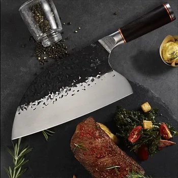 

Camping Hunting Kitchen Knife Handmade Forged Cleaver Wide Blade Butcher Knife Utility Vegetable Meat Outdoor Survival Knives