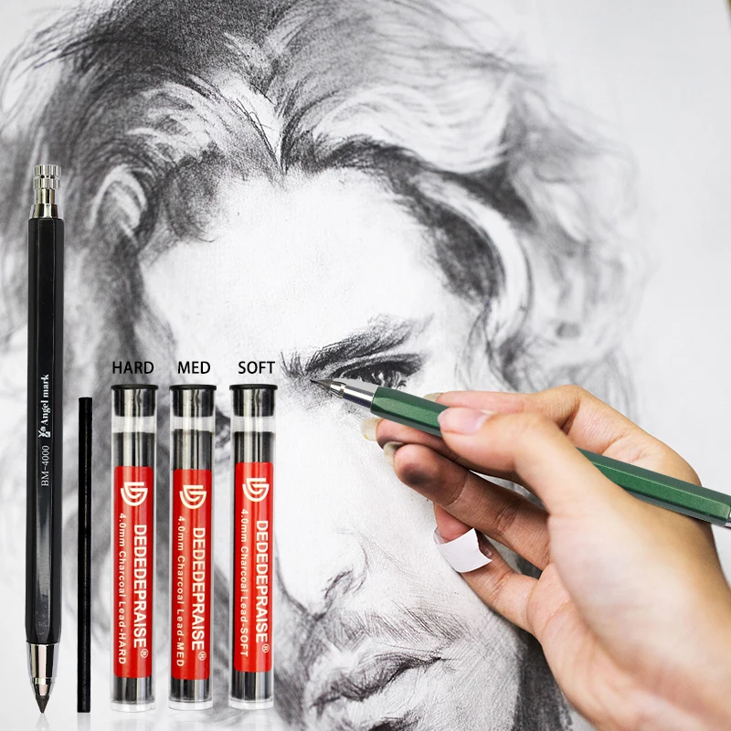 4mm Sketch Drawing Mechanical Pencil Automatic Charcoal Pencils For Students Kids Gift Stationery Supplies TR-4000 Art Pencil 6