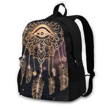

School Backpack for TeenagesBackpack Leisure Rucksacks TravelGold Native Indian Talisman Filigree Dreamcatcher daypa