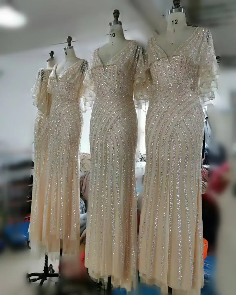 

Evening Dresses Sequins Sexy Sweetheart Short Sleeve Floor Length For Women Handmake Beading Arabic Formal Prom Party Gowns