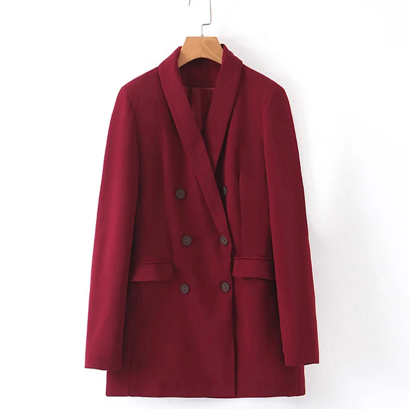 XLBZ1699 Wine Red RR сплошные блейзеры, женские модные двубортные куртки, женские элегантные костюмы с карманами и длинным рукавом, женские костюмы IJ - Цвет: XLBZ1699 Wine Red