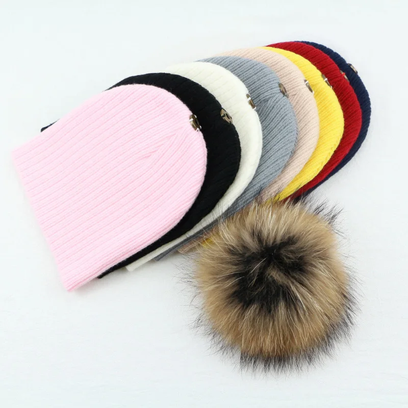 Sunlikeyou/вязаные шапки для мальчиков и девочек, помпон из натурального меха енота, теплый широкий берет-Боб, мягкая шапка, детская шапка для новорожденных
