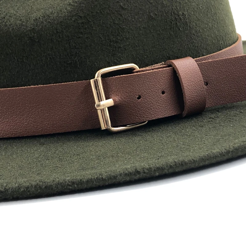 Новая женская и Мужская шерстяная шляпа Fedora с кожаная лента джентльмен элегантный Леди Зима Осень широкий джазования с полями церкви Панама сомбреро