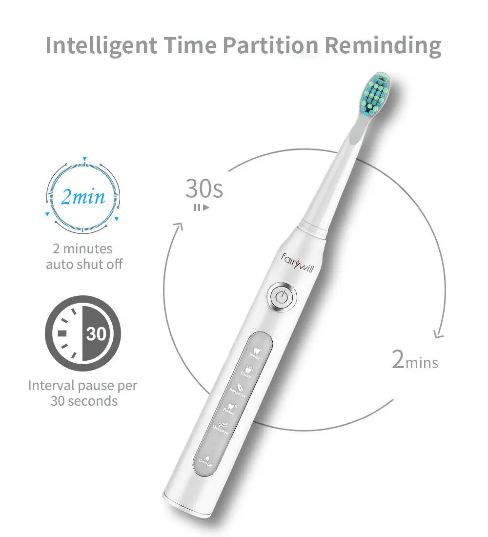 Fairywill Sonic Electric Toothbrushes for Adults Kids 5 Modes Smart Timer Rechargeable Whitening Toothbrush with 10 Brush Heads Fairywill Sonic Electric Toothbrushes for Adults Kids 5 Modes Smart Timer Rechargeable Whitening Toothbrush with 10 Brush Heads