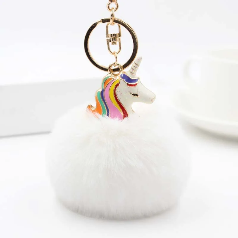 32 Kawaii единорог плюшевые игрушки пушистый мех Pom Металл unicornio брелок для женщин девочек Сумка висячая Подвеска Дети День рождения Пасха подарок игрушка - Color: 32