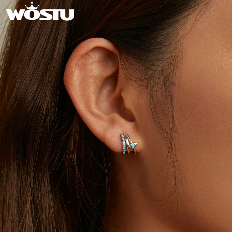 WOSTU Real 925 Sterling Silver Green Turquoise Devil Eye Multi-layer Stud Hook Earrings For Women Luxury Fine Jewelry Gift E571 - Image 6