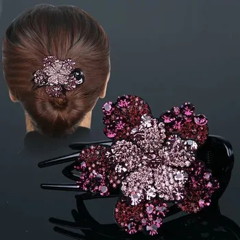 Rhinestone Flower Duckbill Hair Claws Vintage Hair Clips Barrettes Accessories Women Girls Shinning Hairpin Ponytail Headdress 3