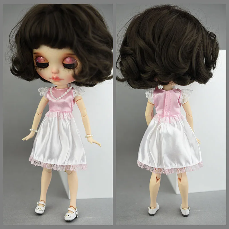 Розовое белое кружевное короткое платье ручной работы для Blythe Doll наряды принцесса вечернее платье Кукла licca платья аксессуары