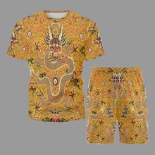 

Retro Clothes Summer T-Shirt Shorts Set 3d Dragon Printed Men's Sets 2021 New Trendy Can Be Sold Separately Short Sleeve Suits