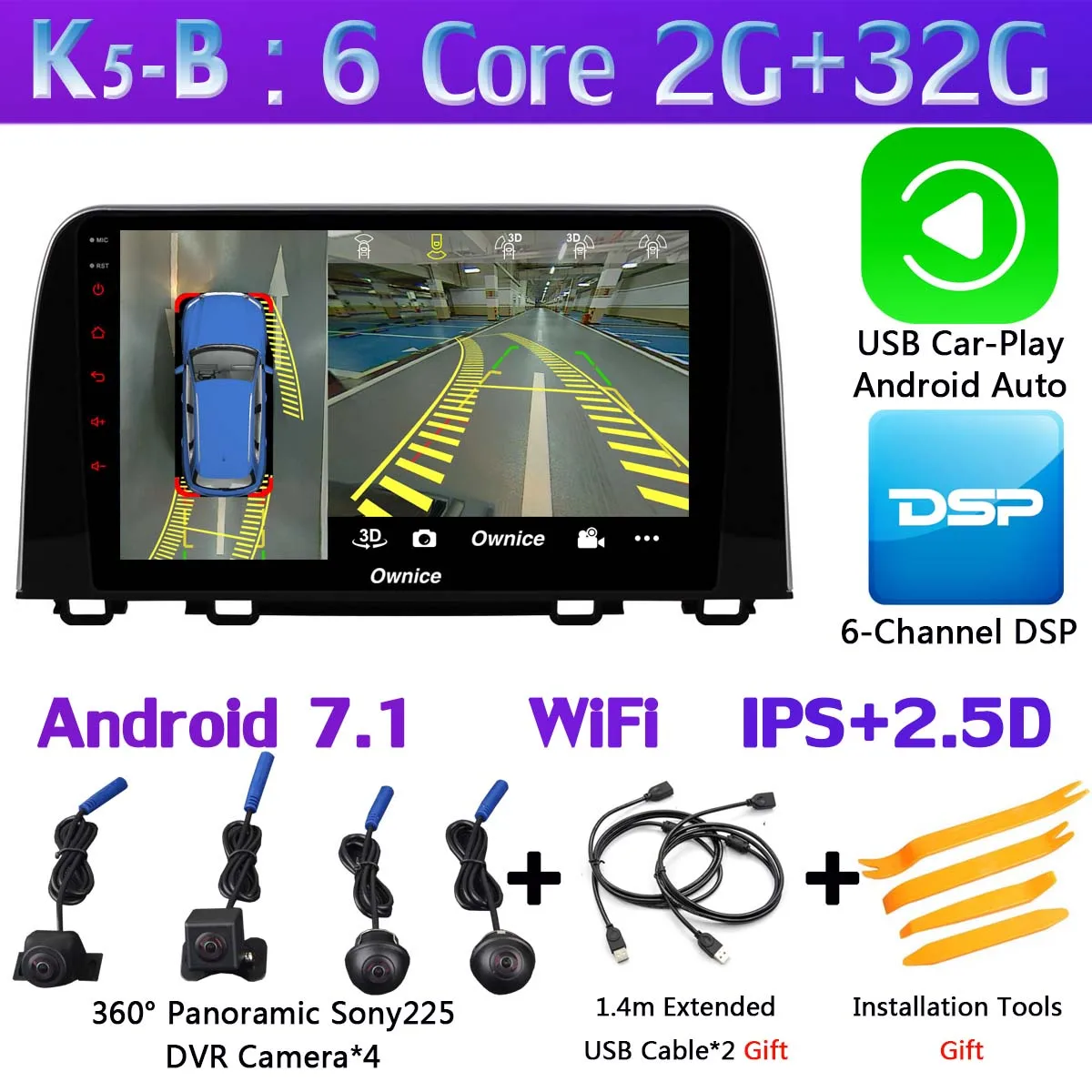 360°4×DVR камера 1 Din камера Android 9,0 4G+ 64G SPDIF DSP CarPlay Автомобильный мультимедийный gps радио плеер для Honda CR-V CRV - Цвет: K5-B-CarPlay