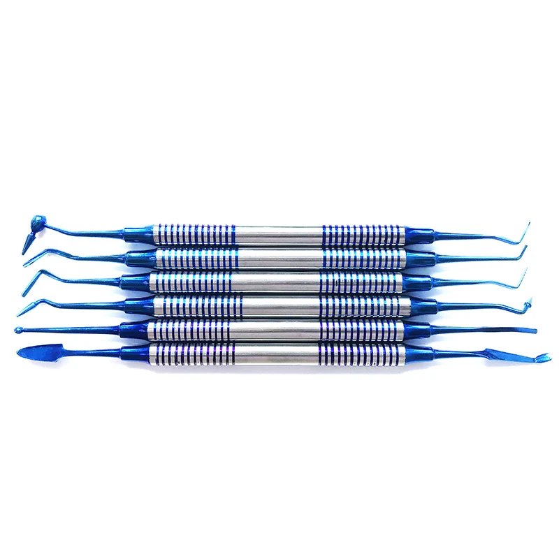 

6pcs Dental Composite Resin Filling Spatula Titanium plated Head Resin Filler Set thick handle Restoration set Dental Instrument