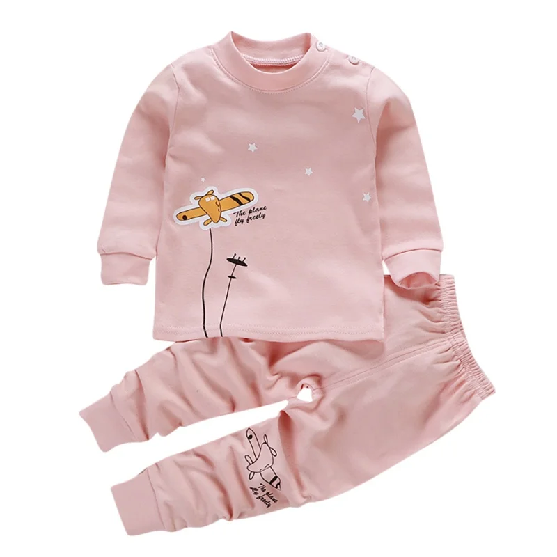 Осенняя одежда для малышей детский комплект одежды с принтом для мальчиков и девочек, блузка с длинными рукавами Топы+ штаны, одежда для сна, пижама