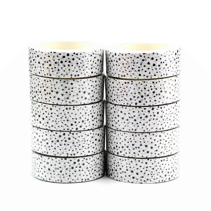 Rubans Washi adhésifs décoratifs à points noirs sur blanc, 10 pièces/lot, bande de masquage, Kawaii, pour bricolage, Scrapbooking, planificateur, papeterie