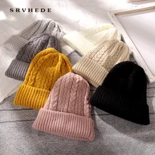 Женские шапки, Зимняя шерстяная вязаная шапка, Женская однотонная вязаная шапка, Повседневная шапка, женская мягкая теплая утолщенная шапка с узором