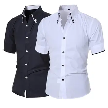 

Men Solid Color Short Sleeve Button Down Casual Lapel Business Shirt