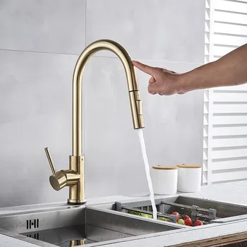 

Sensor Kitchen Faucets Stainless Steel Pull Down Sprayer Deck Mount Touch Control Water Sink Taps Smart Kitchen Faucet