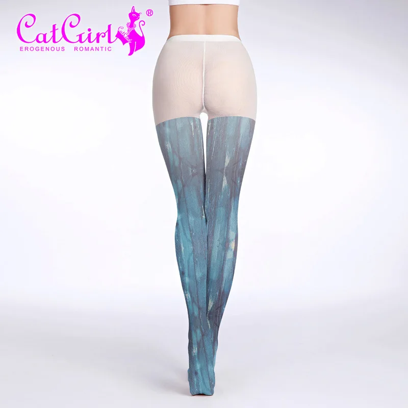 Японские стильные винтажные постепенно обесцвеченные синие Колготки с рисунком