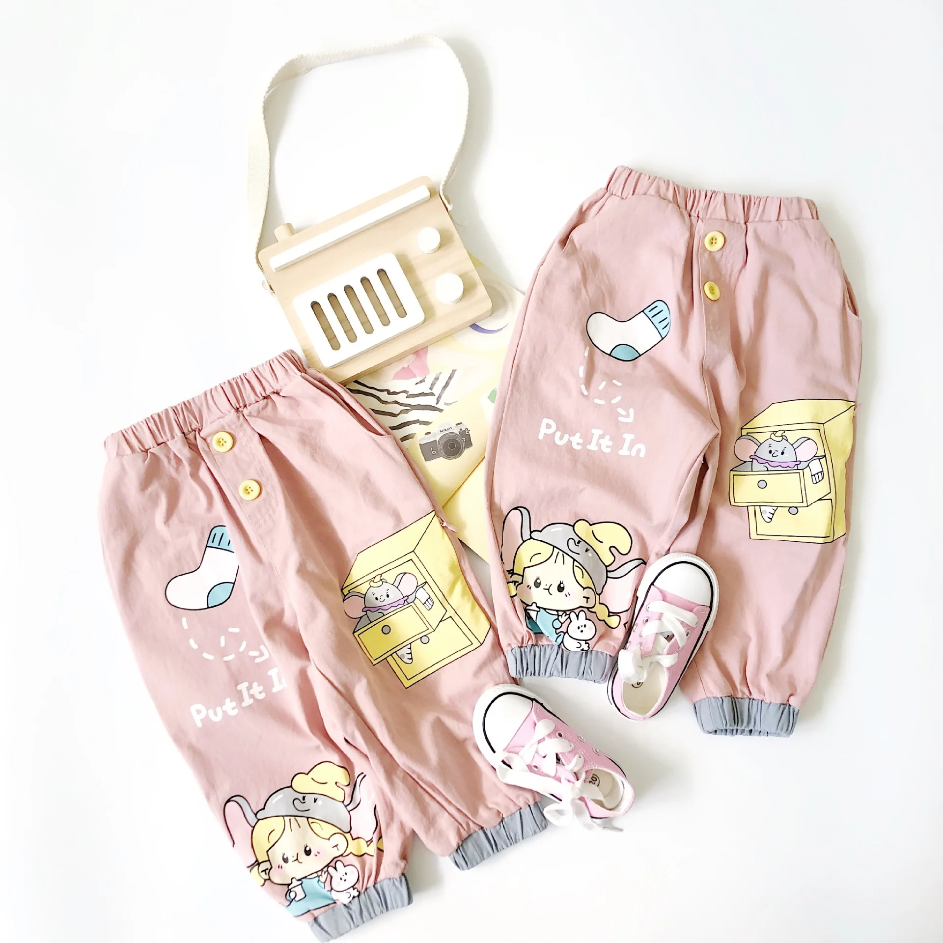 Tonytaobaby/Новые Осенние штаны с рисунком для маленьких девочек розовые изображением