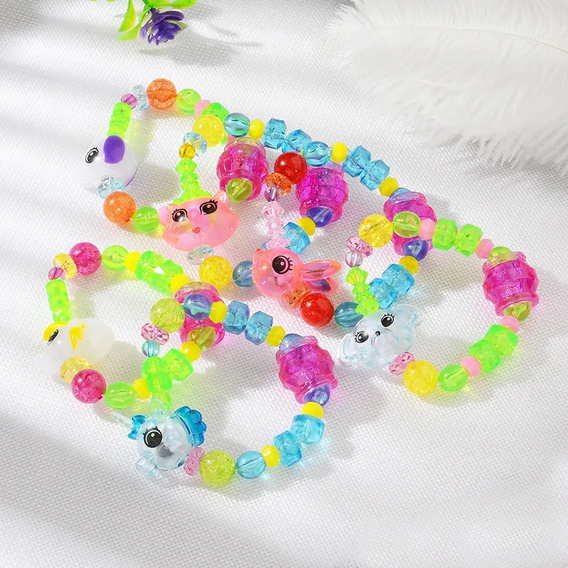 fashion Handmade Beads Cartoon Horse Unicorn Dog Cat DIY jewelry Toy Transparent Animal stretch twisty magic Kids bracelet Gift